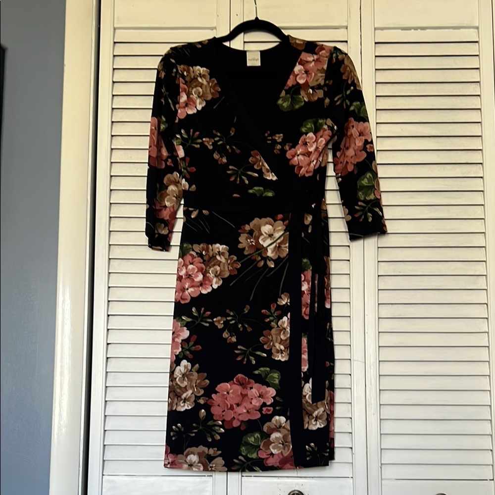 Floral Black Wrap Dress